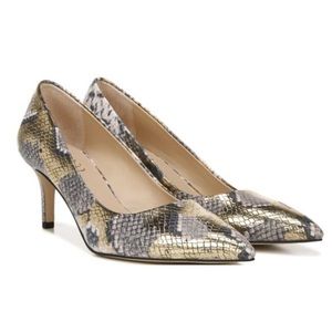 NEW Franco Sarto Gold Pink Gray Snakeskin Heels | Size 5.5